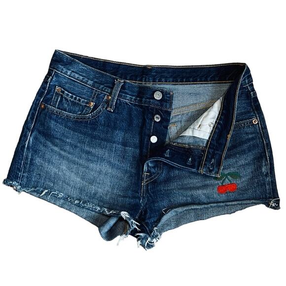 Levi’s Women’s 501 Sz 29 Cherry Embroidered Cutoff Denim Shorts - Picture 5 of 12